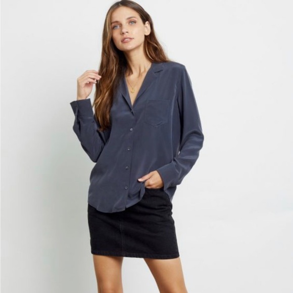 Rails Rhett Charcoal 100% Silk Button Down - Large - Picture 12 of 13